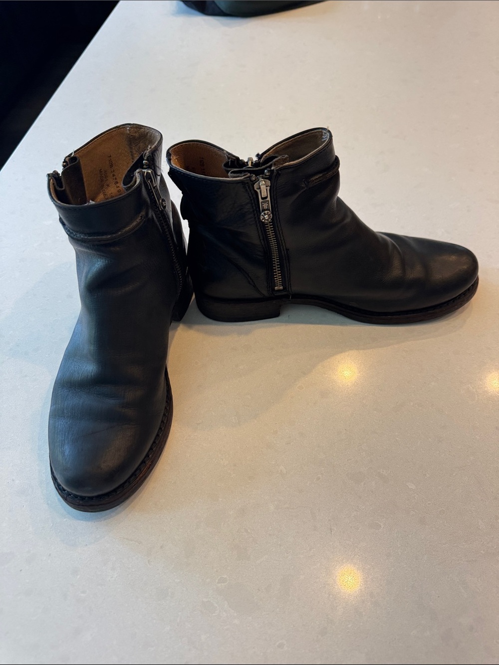 Frye Chelsea ankle 7.5 double zippers Black Leather Side-Zip Ankle Booties,